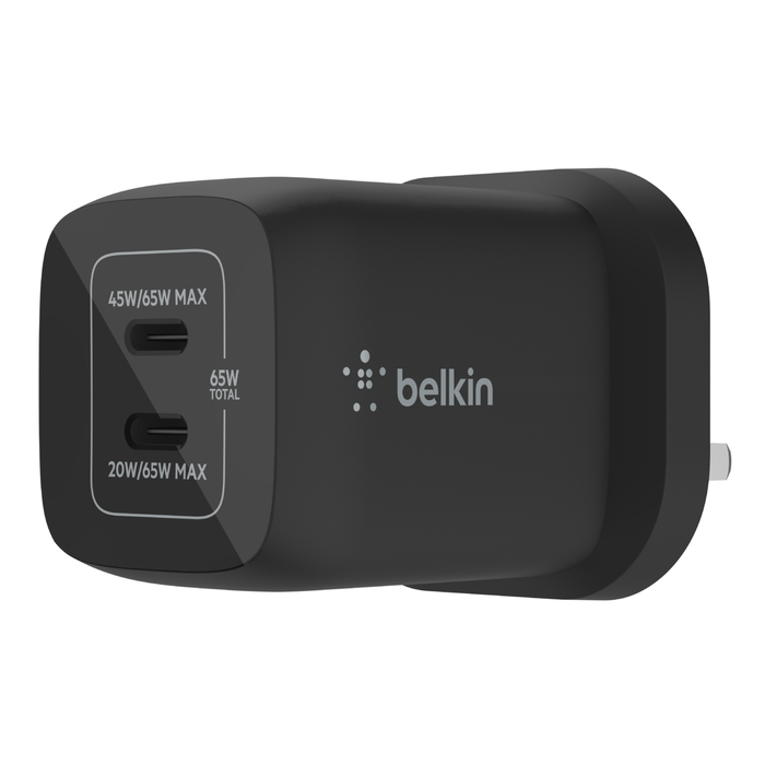 Dual USB-C GaN Wall Charger with PPS 65W, Black, hi-res